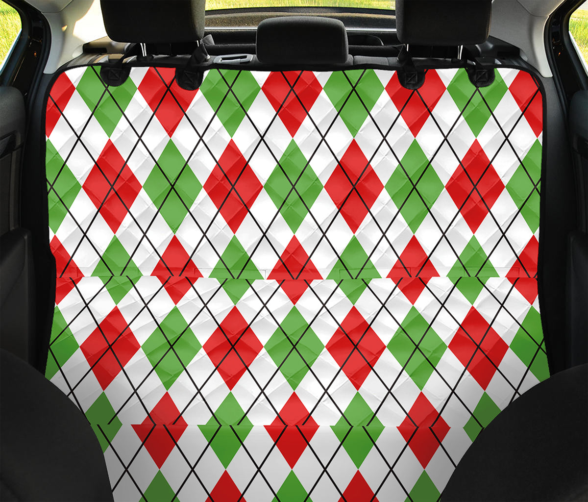 Green Red And White Argyle Pattern Print Pet Car Back Seat Cover