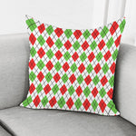 Green Red And White Argyle Pattern Print Pillow Cover