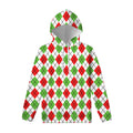 Green Red And White Argyle Pattern Print Pullover Hoodie