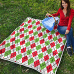 Green Red And White Argyle Pattern Print Quilt