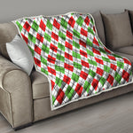 Green Red And White Argyle Pattern Print Quilt