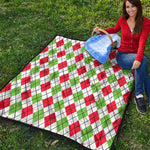 Green Red And White Argyle Pattern Print Quilt