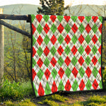 Green Red And White Argyle Pattern Print Quilt