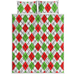 Green Red And White Argyle Pattern Print Quilt Bed Set