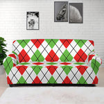 Green Red And White Argyle Pattern Print Sofa Cover