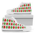 Green Red And White Argyle Pattern Print White High Top Sneakers