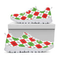 Green Red And White Argyle Pattern Print White Running Shoes