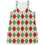 Green Red And White Argyle Pattern Print Women's Racerback Tank Top