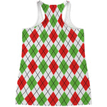 Green Red And White Argyle Pattern Print Women's Racerback Tank Top