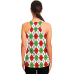 Green Red And White Argyle Pattern Print Women's Racerback Tank Top