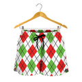 Green Red And White Argyle Pattern Print Women's Shorts