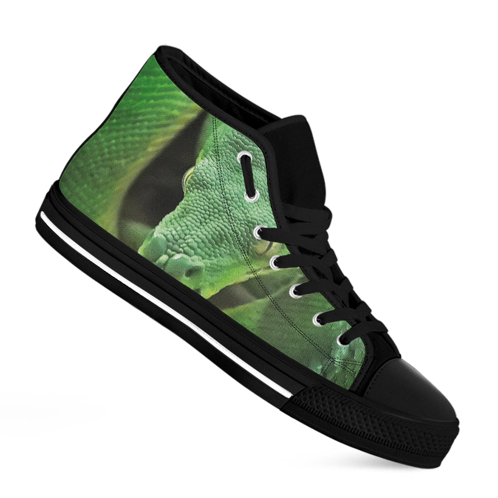 Green Reticulated Python Snake Print Black High Top Shoes