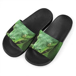 Green Reticulated Python Snake Print Black Slide Sandals