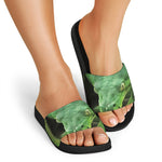 Green Reticulated Python Snake Print Black Slide Sandals