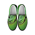 Green Reticulated Python Snake Print Black Slip On Shoes