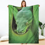 Green Reticulated Python Snake Print Blanket