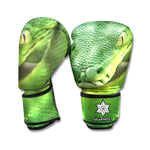 Green Reticulated Python Snake Print Boxing Gloves