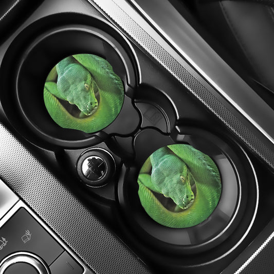 Green Reticulated Python Snake Print Car Coasters