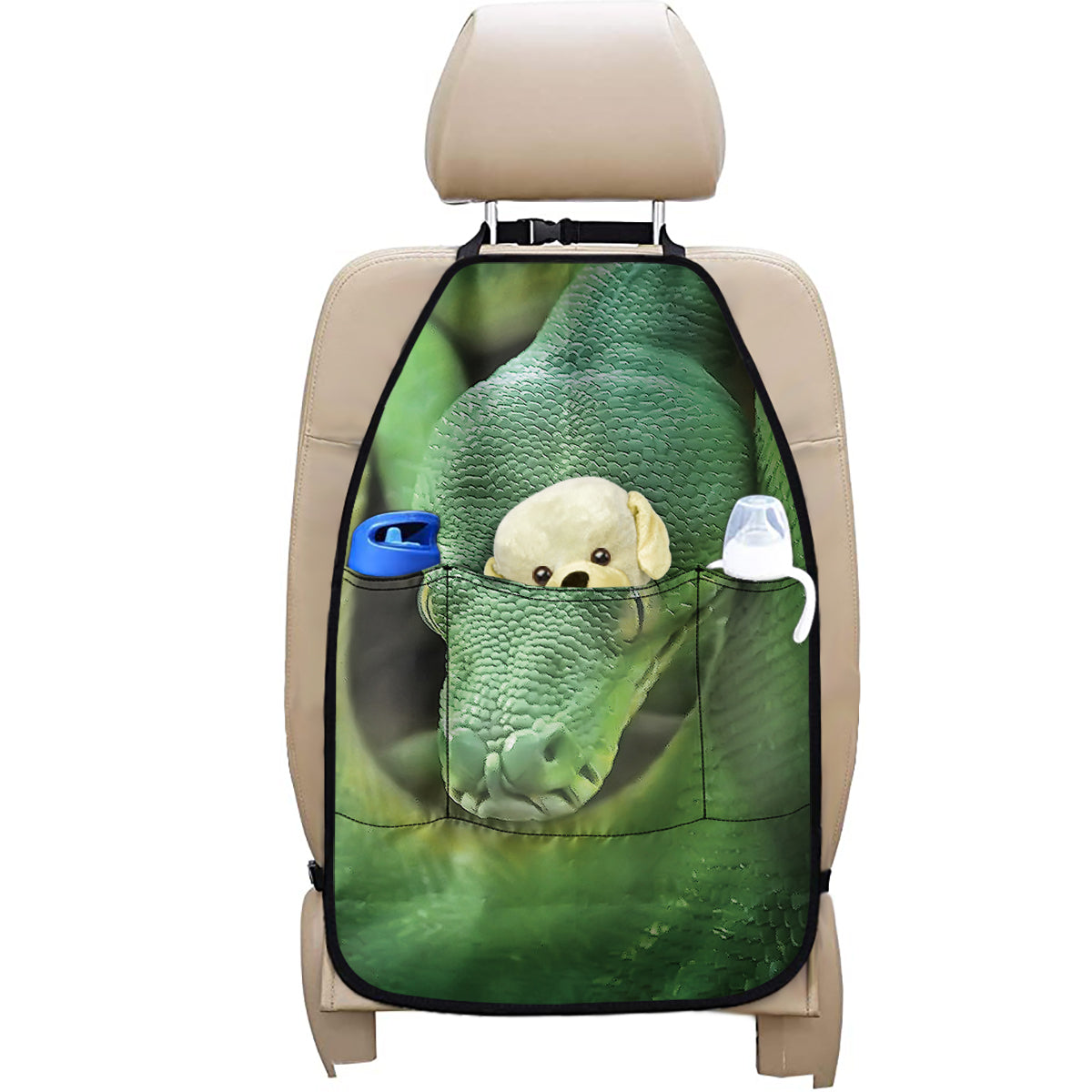 Green Reticulated Python Snake Print Car Seat Organizers