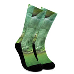 Green Reticulated Python Snake Print Crew Socks