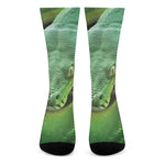 Green Reticulated Python Snake Print Crew Socks