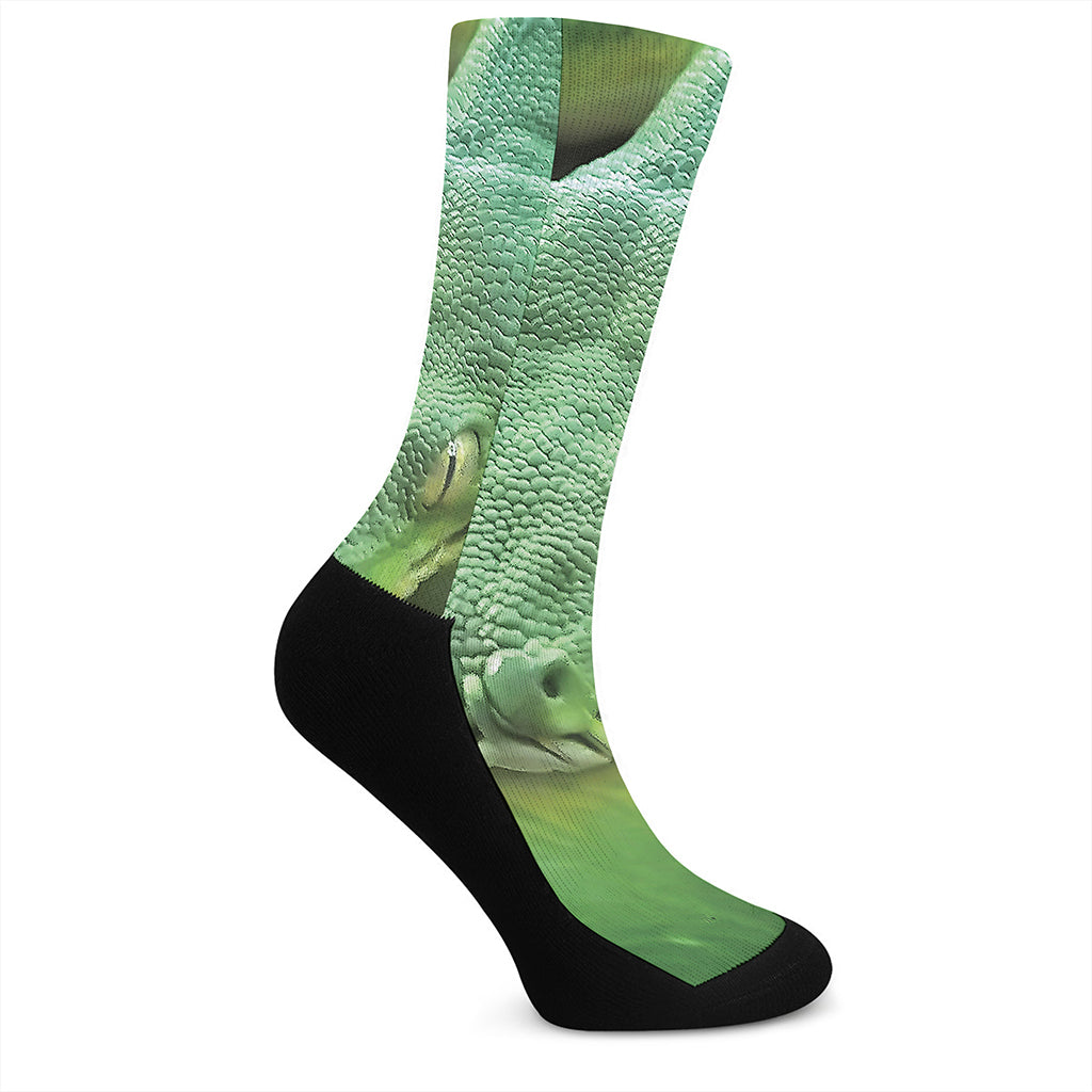 Green Reticulated Python Snake Print Crew Socks