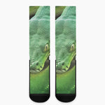 Green Reticulated Python Snake Print Crew Socks