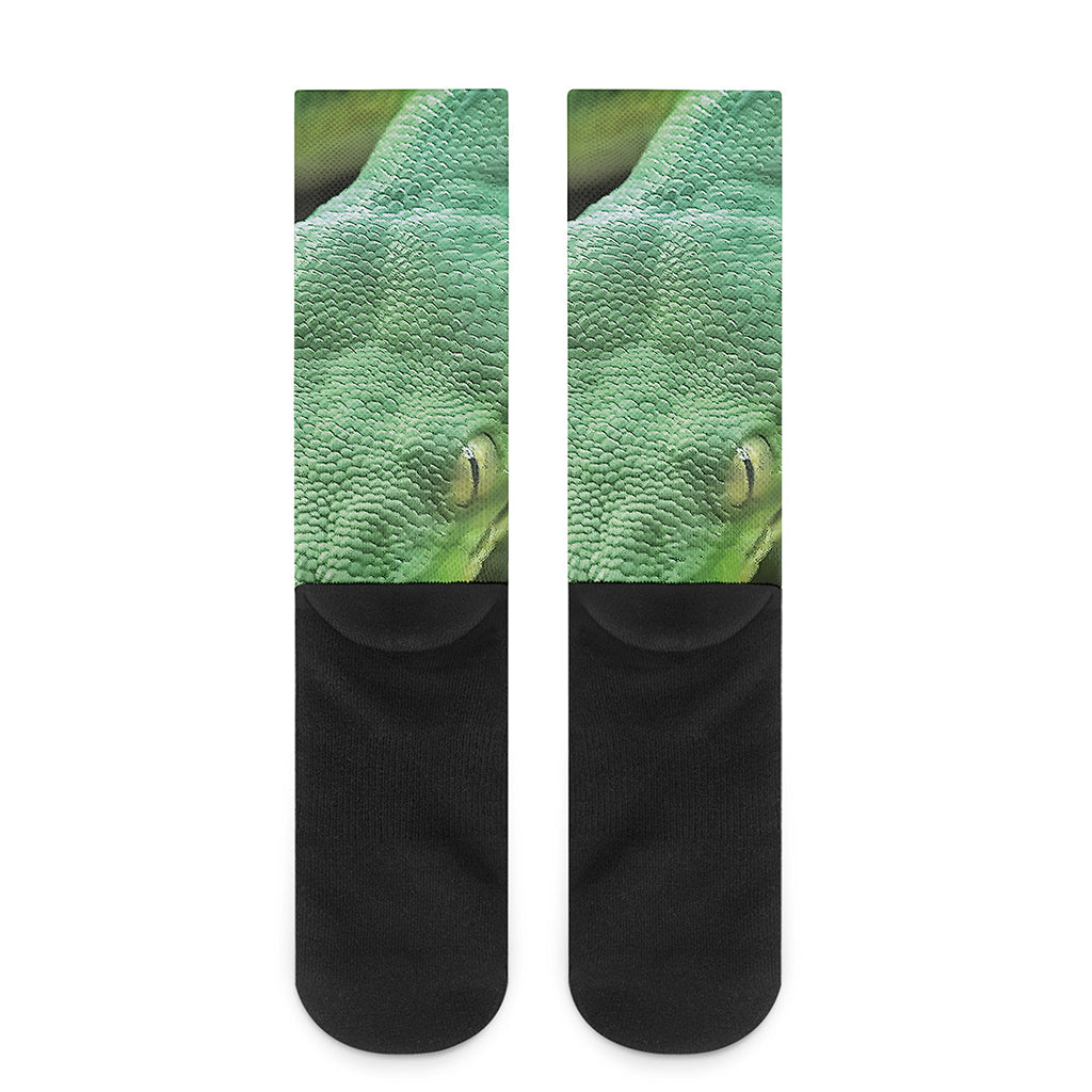 Green Reticulated Python Snake Print Crew Socks