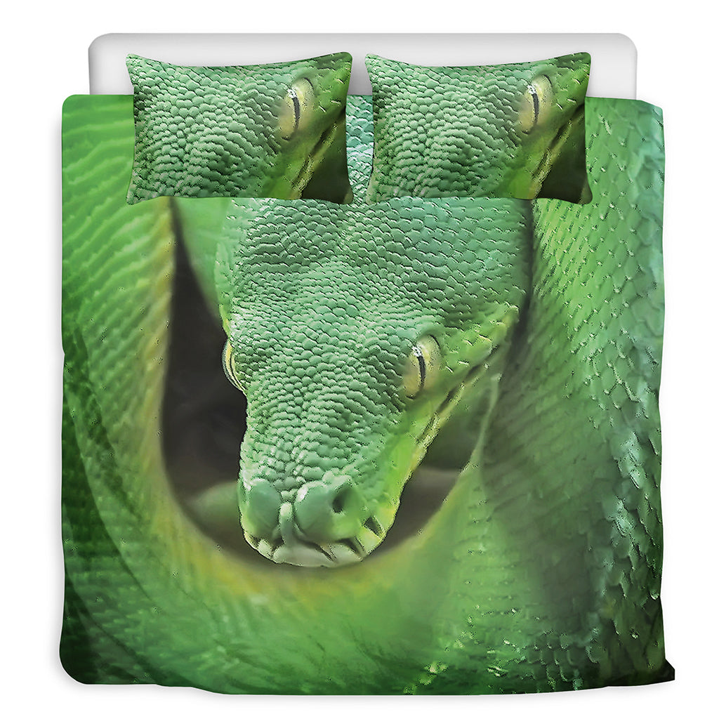 Green Reticulated Python Snake Print Duvet Cover Bedding Set