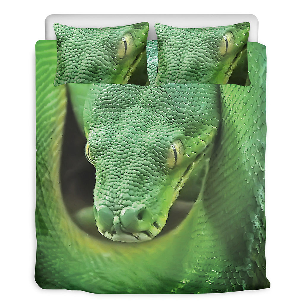 Green Reticulated Python Snake Print Duvet Cover Bedding Set
