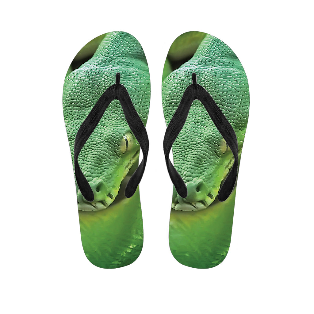 Green Reticulated Python Snake Print Flip Flops