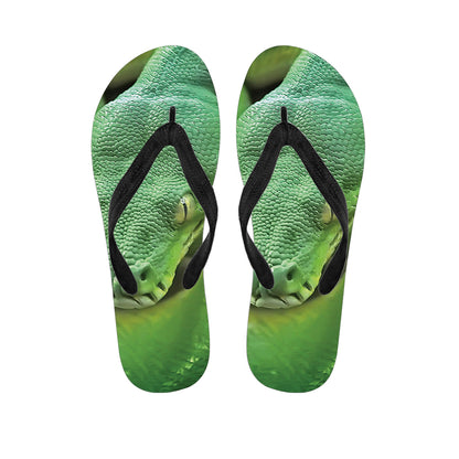 Green Reticulated Python Snake Print Flip Flops