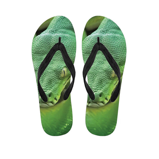 Green Reticulated Python Snake Print Flip Flops