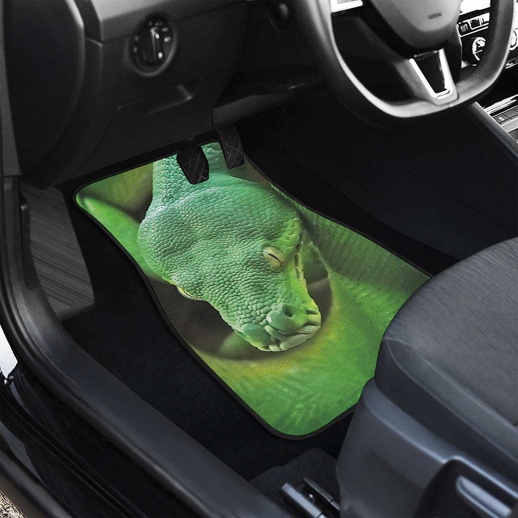Green Reticulated Python Snake Print Front and Back Car Floor Mats
