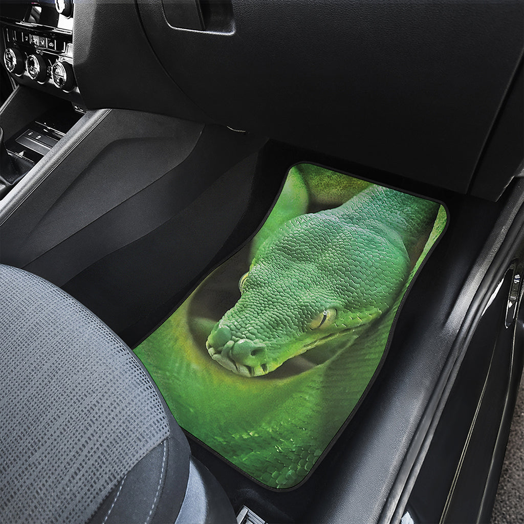 Green Reticulated Python Snake Print Front and Back Car Floor Mats