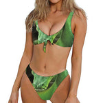 Green Reticulated Python Snake Print Front Bow Tie Bikini
