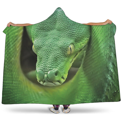Green Reticulated Python Snake Print Hooded Blanket
