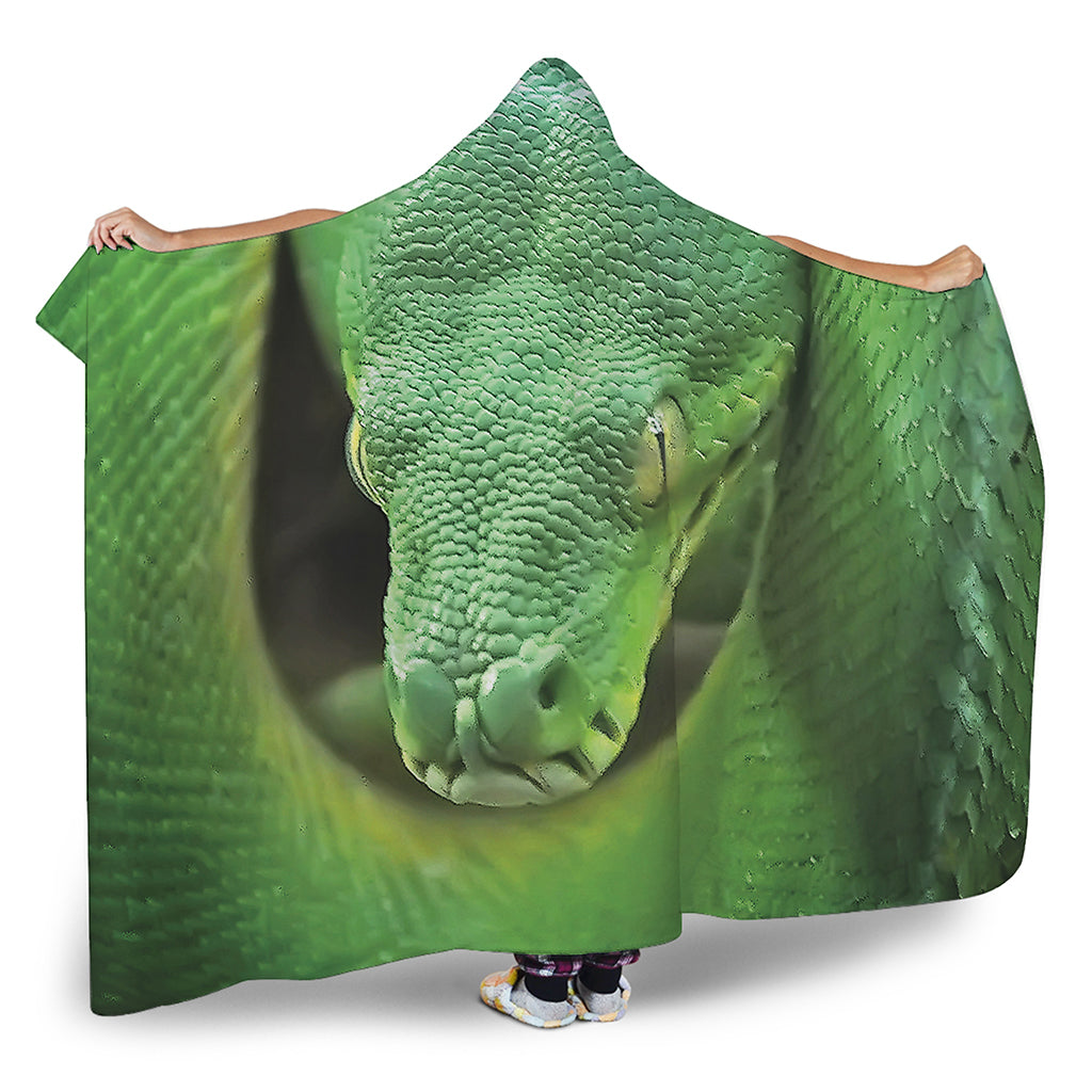 Green Reticulated Python Snake Print Hooded Blanket