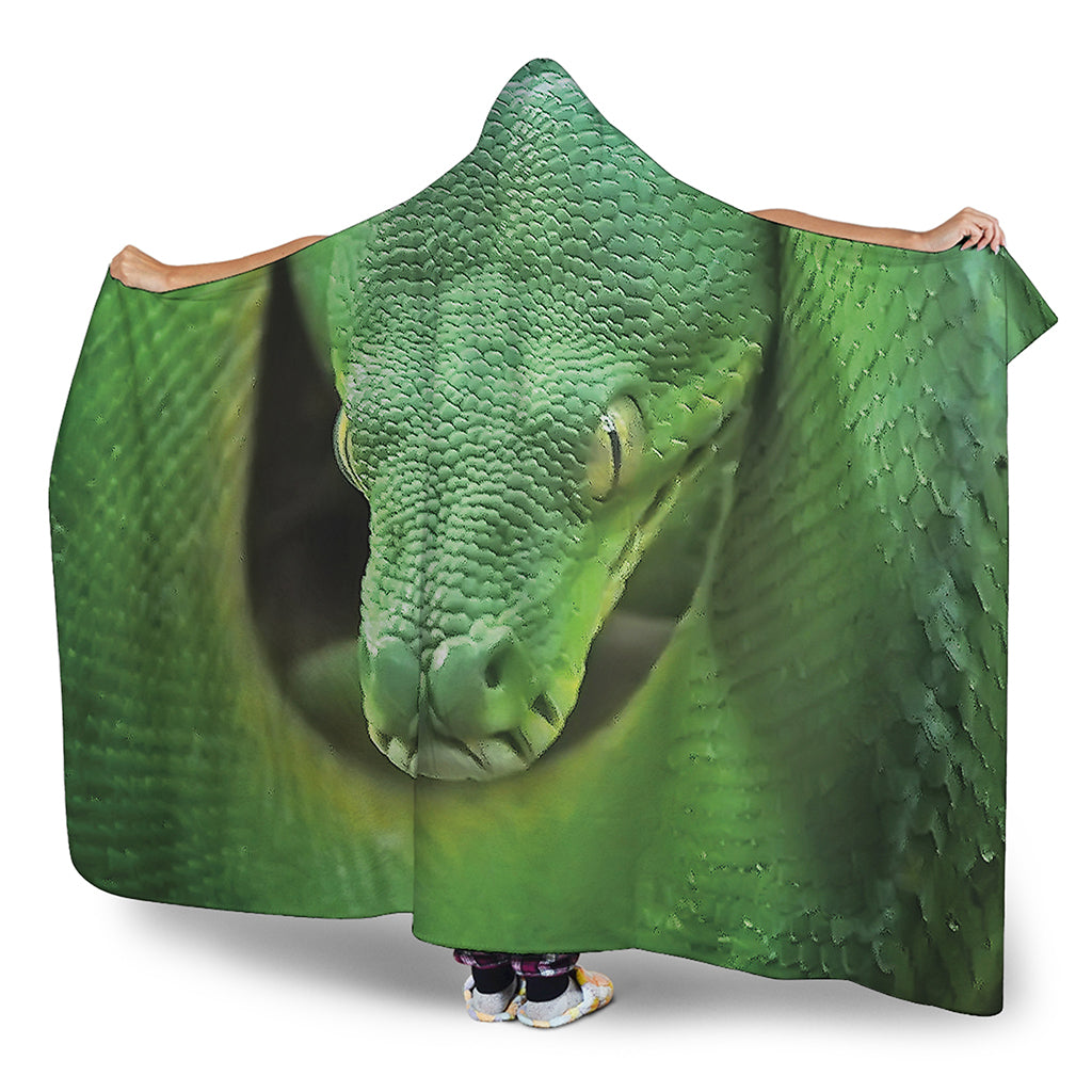 Green Reticulated Python Snake Print Hooded Blanket
