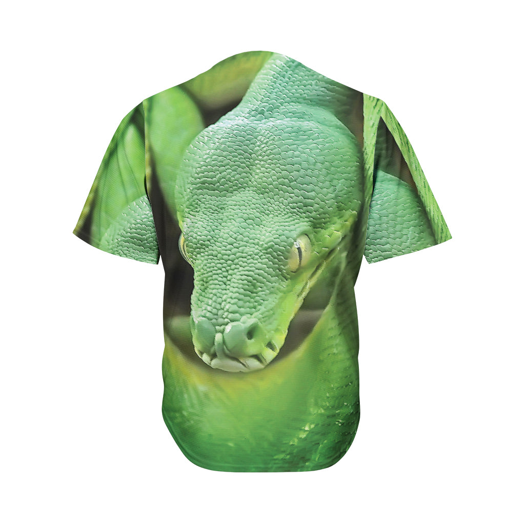 Green Reticulated Python Snake Print Men's Baseball Jersey