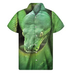 Green Reticulated Python Snake Print Men's Short Sleeve Shirt