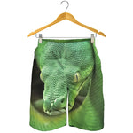 Green Reticulated Python Snake Print Men's Shorts