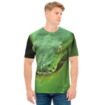 Green Reticulated Python Snake Print Men's T-Shirt