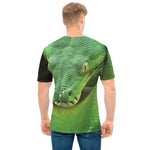 Green Reticulated Python Snake Print Men's T-Shirt