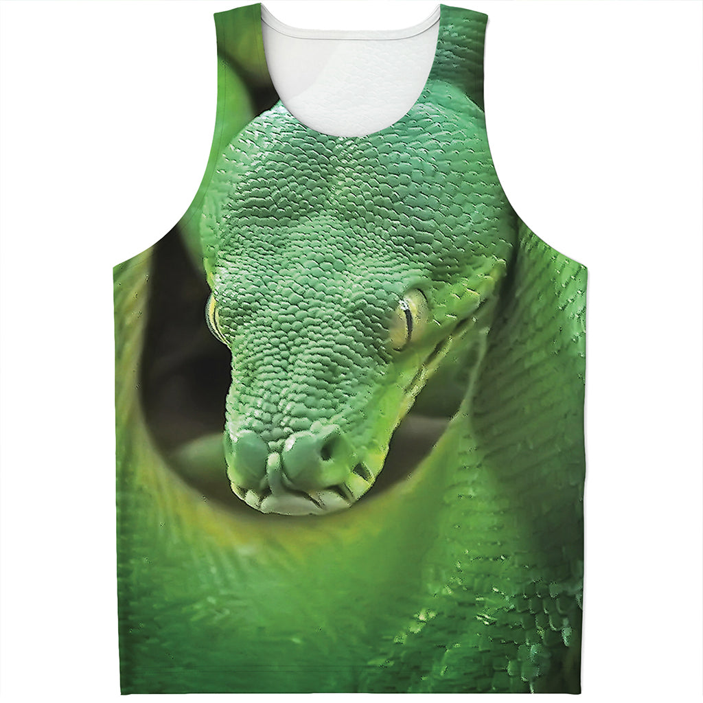 Green Reticulated Python Snake Print Men's Tank Top