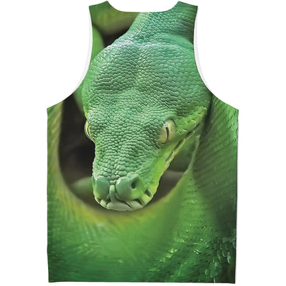 Green Reticulated Python Snake Print Men's Tank Top