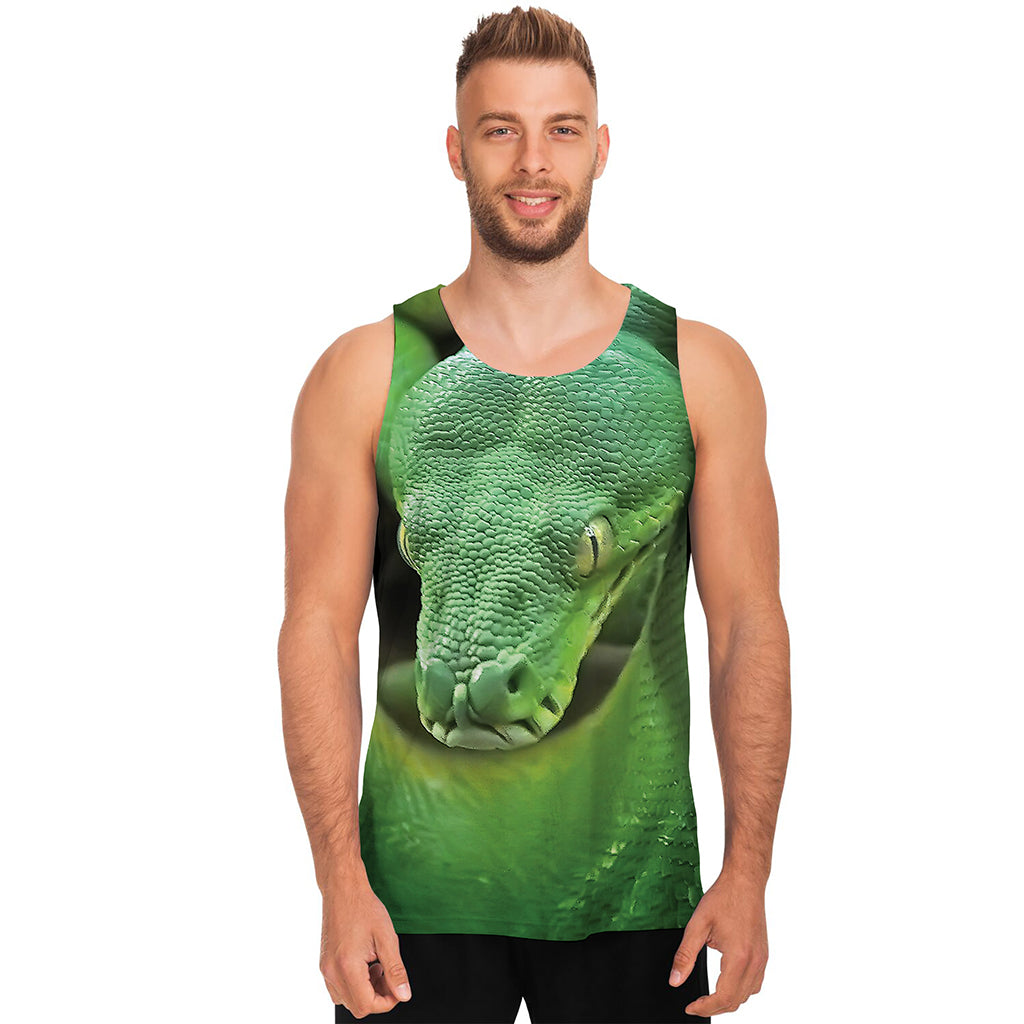Green Reticulated Python Snake Print Men's Tank Top