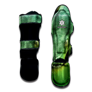 Green Reticulated Python Snake Print Muay Thai Shin Guard