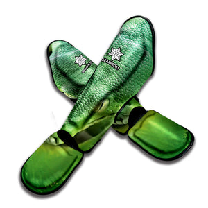 Green Reticulated Python Snake Print Muay Thai Shin Guard