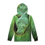Green Reticulated Python Snake Print Pullover Hoodie